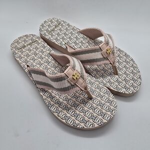 Tory Burch Pink and Tan Patterned Sandals